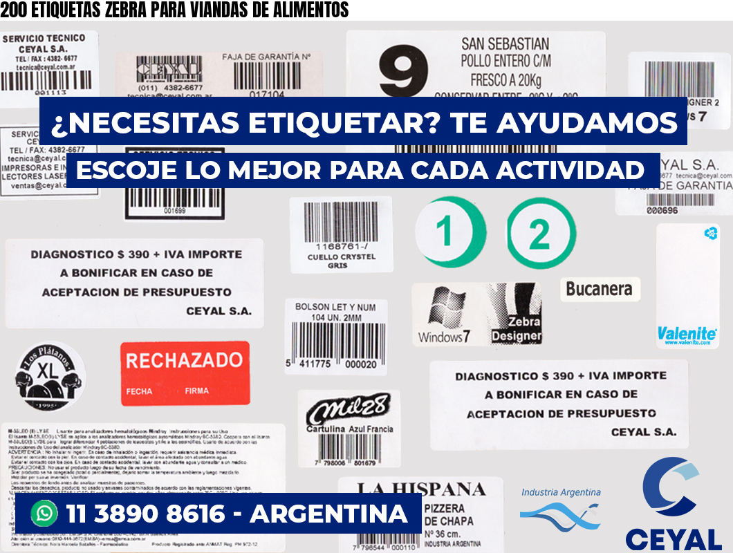 200 ETIQUETAS ZEBRA PARA VIANDAS DE ALIMENTOS