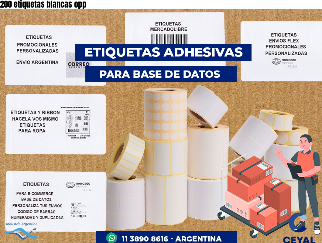 200 etiquetas blancas opp