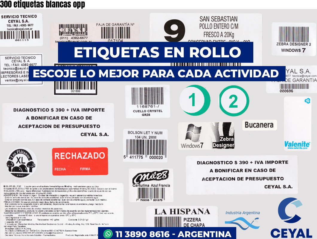 300 etiquetas blancas opp