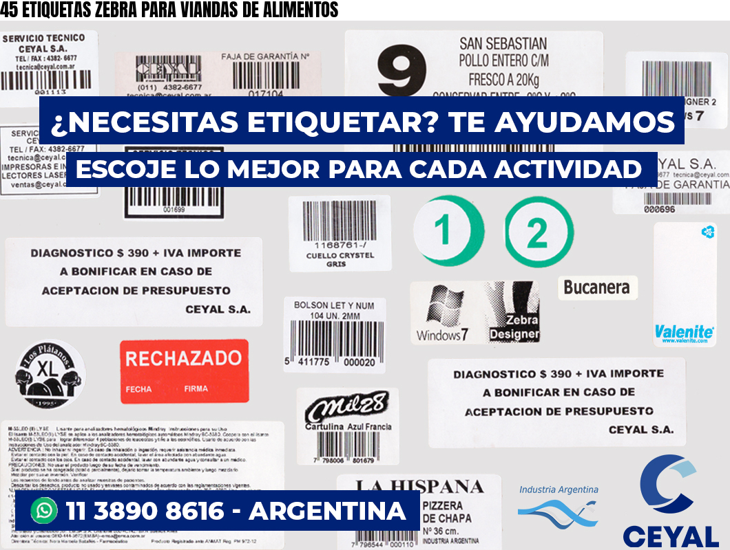 45 ETIQUETAS ZEBRA PARA VIANDAS DE ALIMENTOS