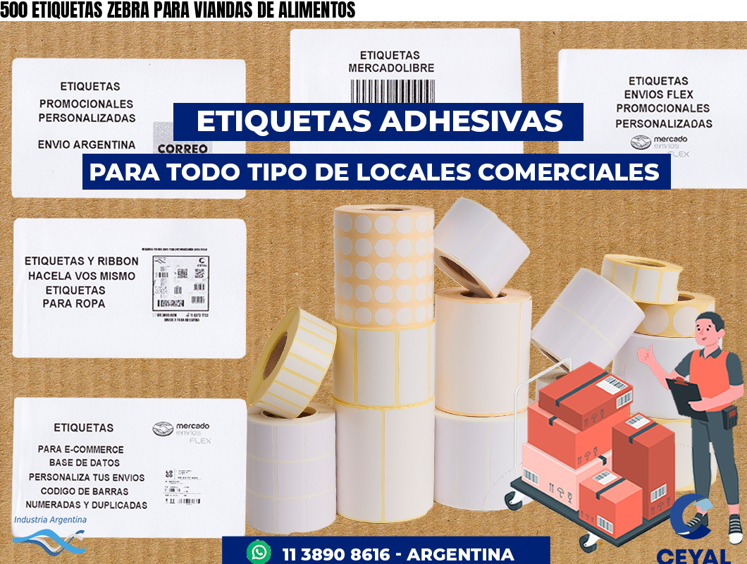 500 ETIQUETAS ZEBRA PARA VIANDAS DE ALIMENTOS