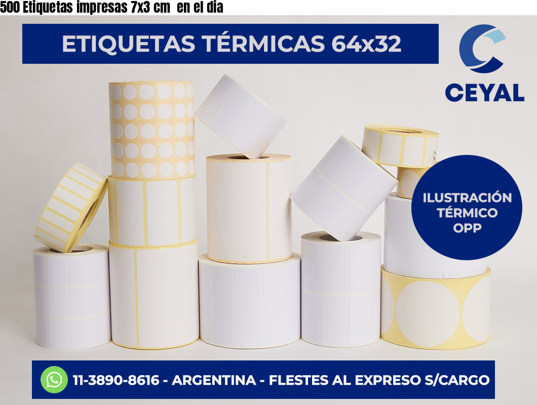 500 Etiquetas impresas 7×3 cm  en el dia