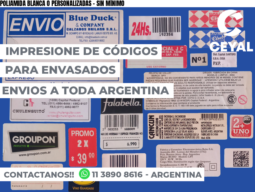 POLIAMIDA BLANCA O PERSONALIZADAS - SIN MÍNIMO