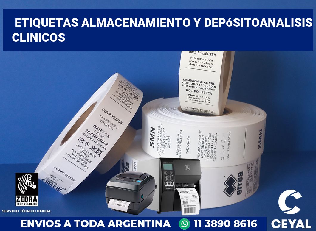 Etiquetas almacenamiento y depósitoanalisis clinicos