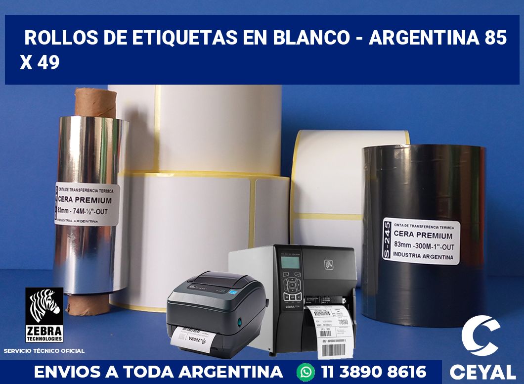 Rollos de etiquetas en blanco - Argentina 85 x 49