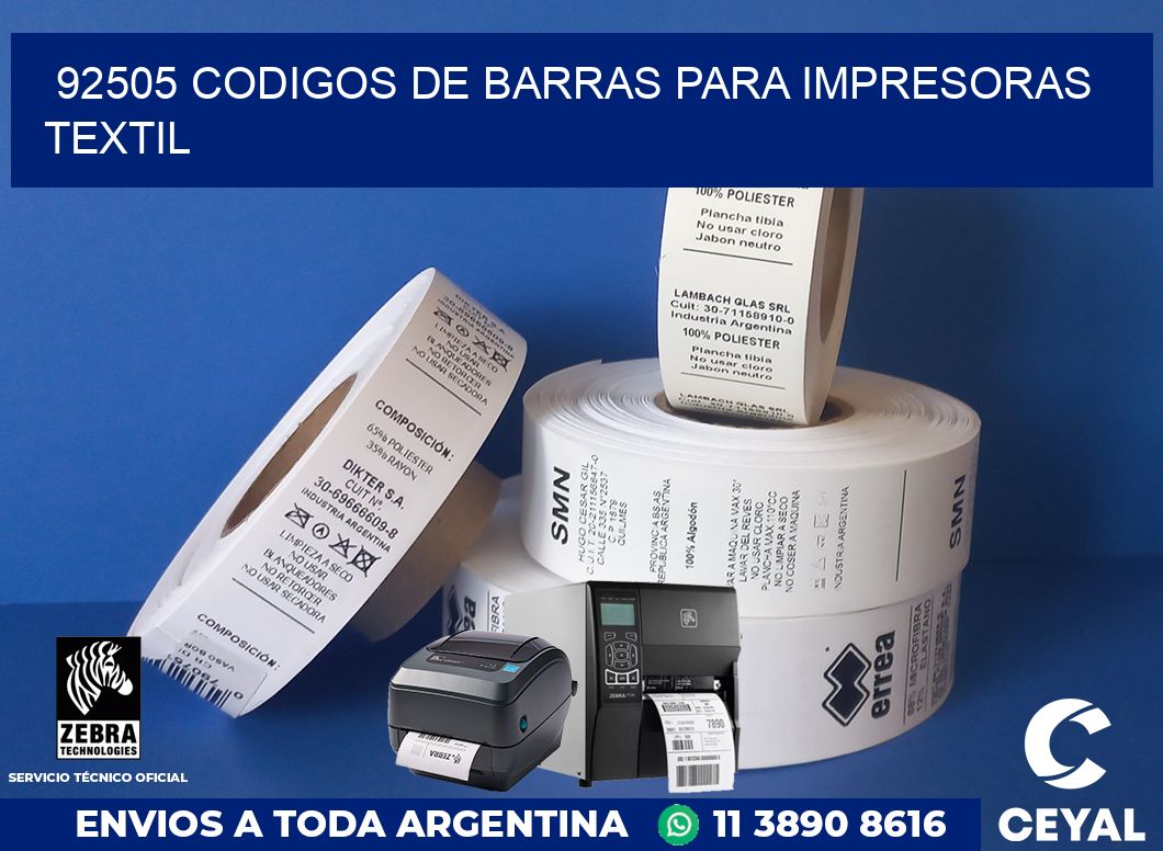 92505 codigos de barras para impresoras textil