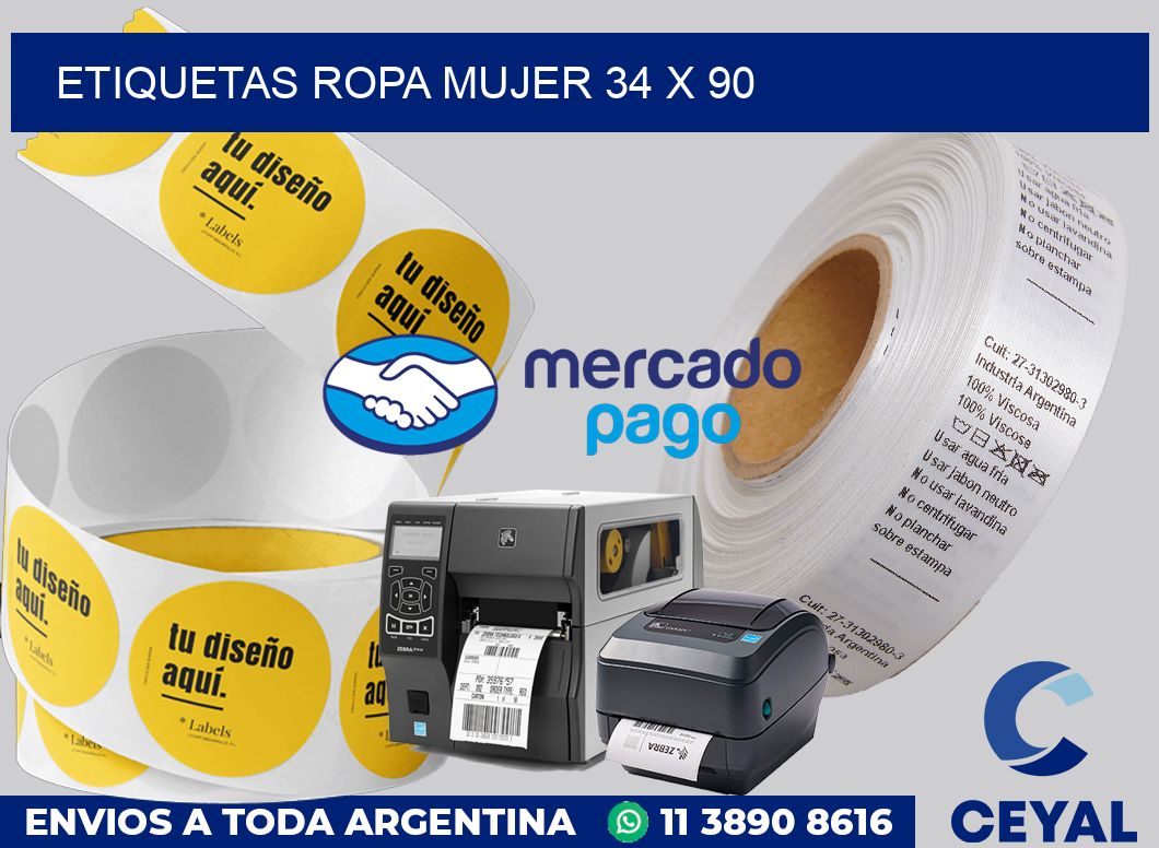 Etiquetas ropa mujer 34 x 90