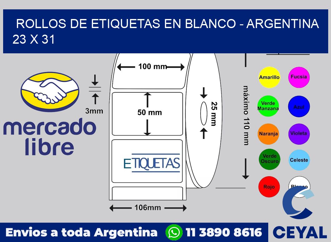 Rollos de etiquetas en blanco - Argentina 23 x 31