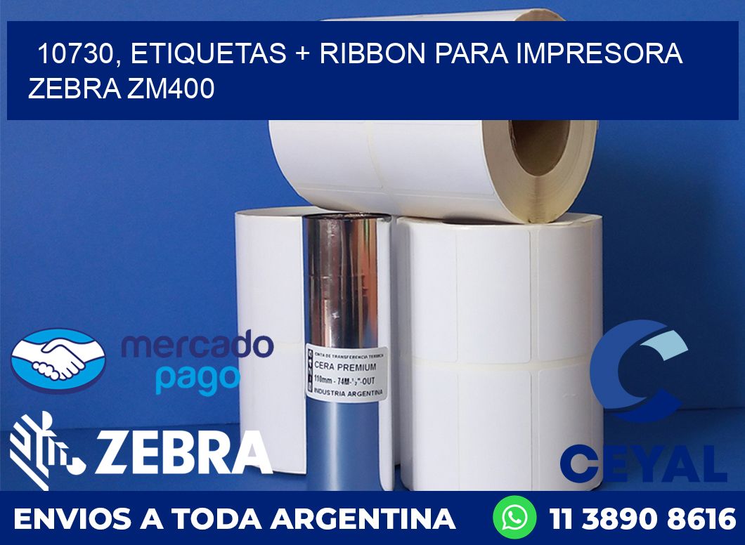 10730, etiquetas + ribbon para impresora zebra ZM400