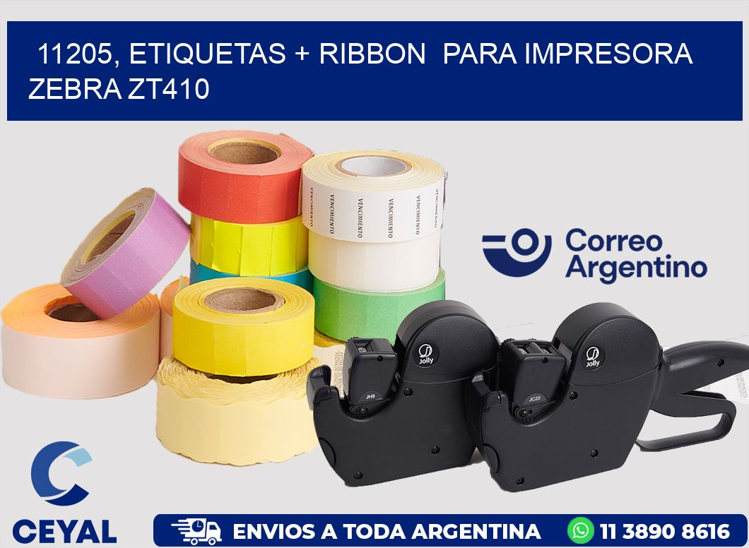 11205, etiquetas + ribbon para impresora zebra ZT410