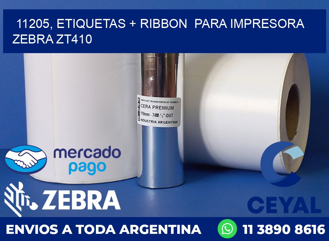 11205, etiquetas + ribbon para impresora zebra ZT410