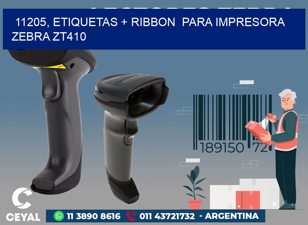 11205, etiquetas + ribbon para impresora zebra ZT410