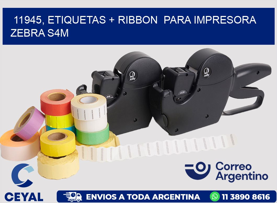 11945, etiquetas + ribbon para impresora zebra S4M