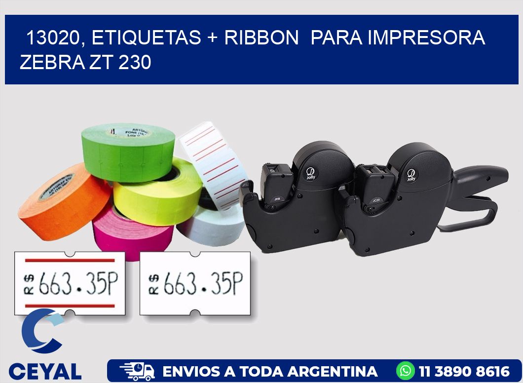 13020, etiquetas + ribbon para impresora zebra ZT 230