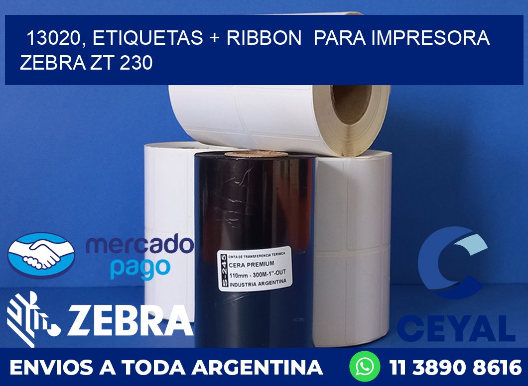 13020, etiquetas + ribbon para impresora zebra ZT 230