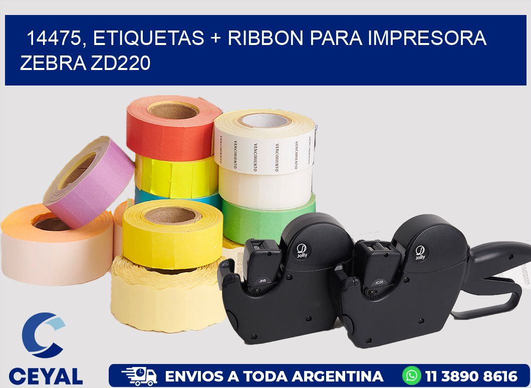14475, etiquetas + ribbon para impresora zebra zd220