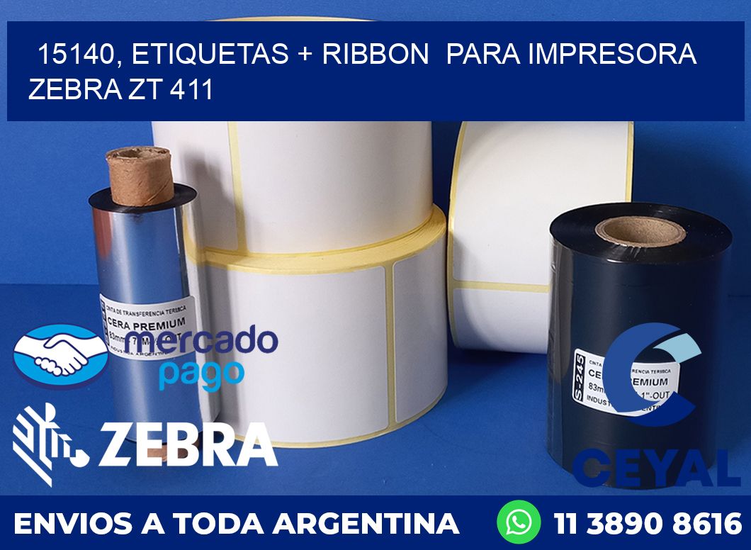 15140, etiquetas + ribbon para impresora zebra ZT 411