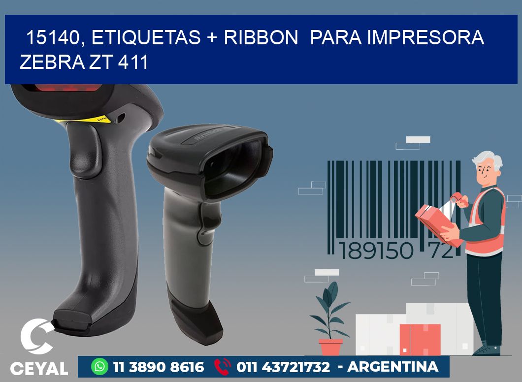 15140, etiquetas + ribbon para impresora zebra ZT 411