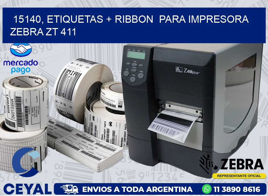15140, etiquetas + ribbon  para impresora zebra ZT 411