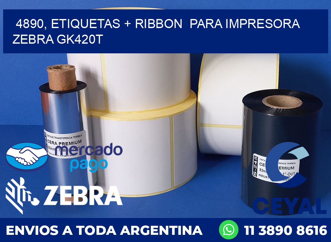 4890, etiquetas + ribbon para impresora zebra GK420T