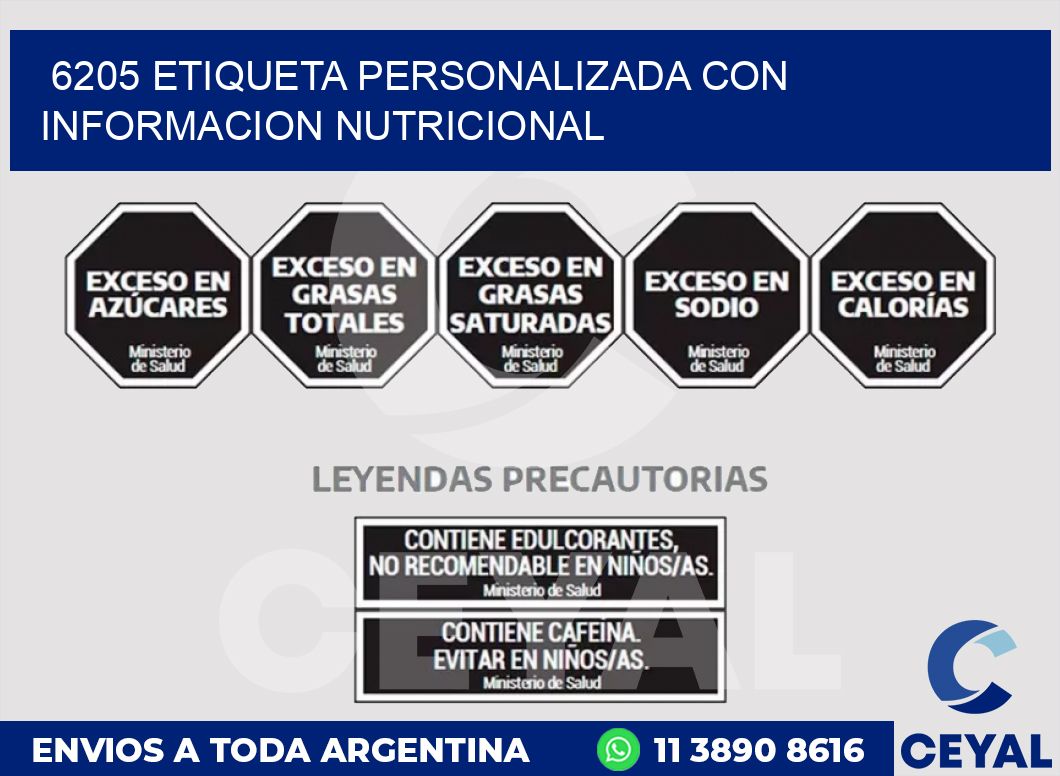 6205 ETIQUETA PERSONALIZADA CON INFORMACION NUTRICIONAL