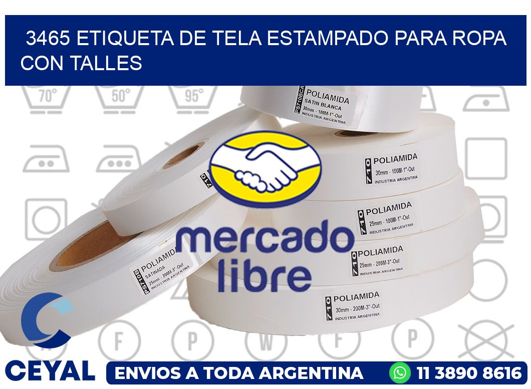 3465 ETIQUETA DE TELA ESTAMPADO PARA ROPA CON TALLES