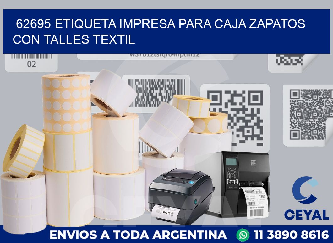62695 ETIQUETA IMPRESA PARA CAJA ZAPATOS CON TALLES TEXTIL