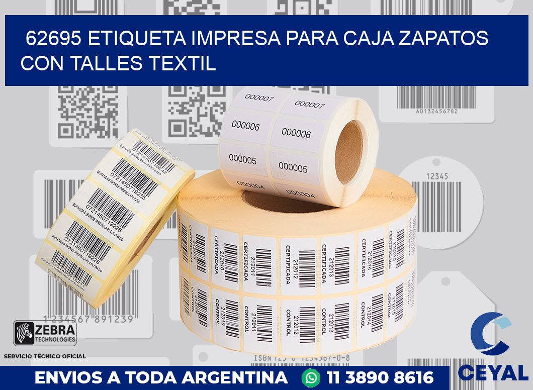 62695 ETIQUETA IMPRESA PARA CAJA ZAPATOS CON TALLES TEXTIL