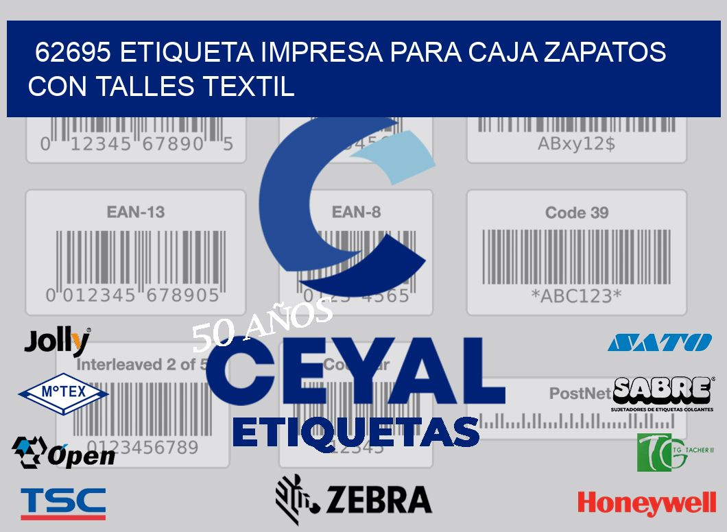 62695 ETIQUETA IMPRESA PARA CAJA ZAPATOS CON TALLES TEXTIL