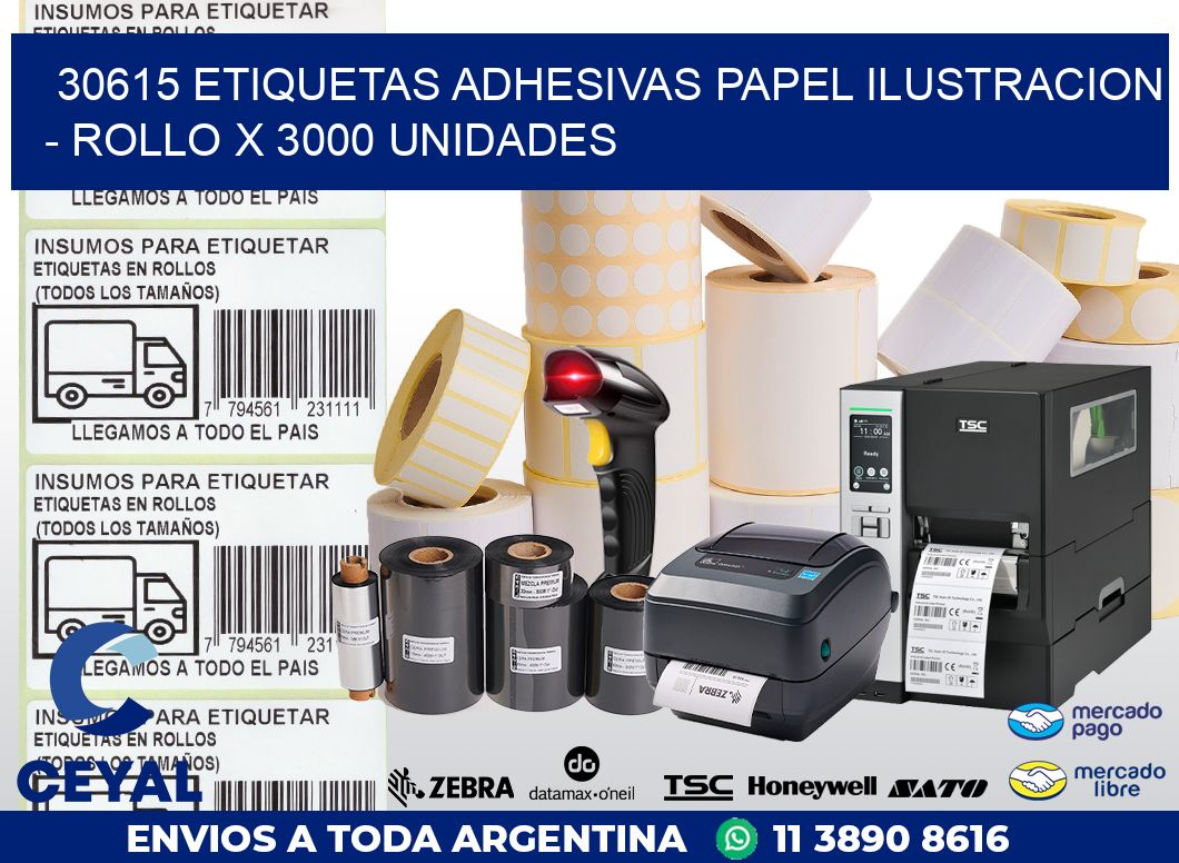 30615 ETIQUETAS ADHESIVAS PAPEL ILUSTRACION - ROLLO X 3000 UNIDADES