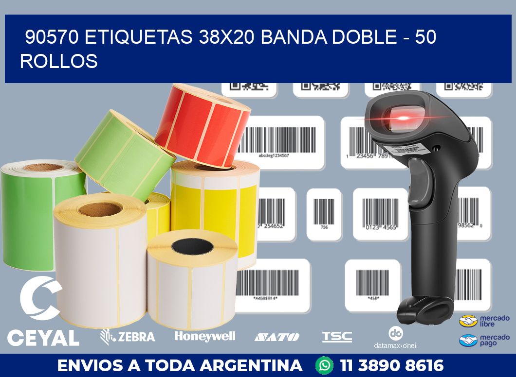 90570 ETIQUETAS 38X20 BANDA DOBLE - 50 ROLLOS