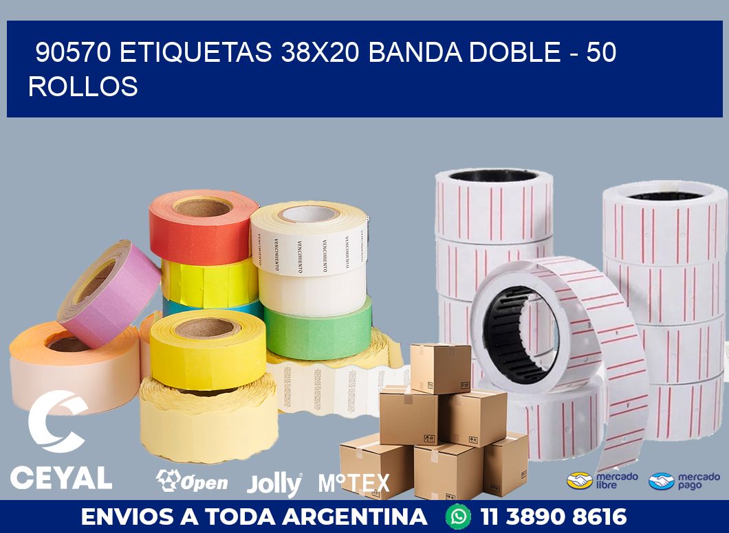 90570 ETIQUETAS 38X20 BANDA DOBLE - 50 ROLLOS