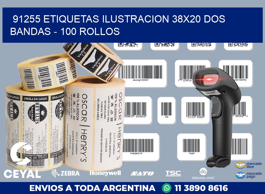 91255 ETIQUETAS ILUSTRACION 38X20 DOS BANDAS - 100 ROLLOS
