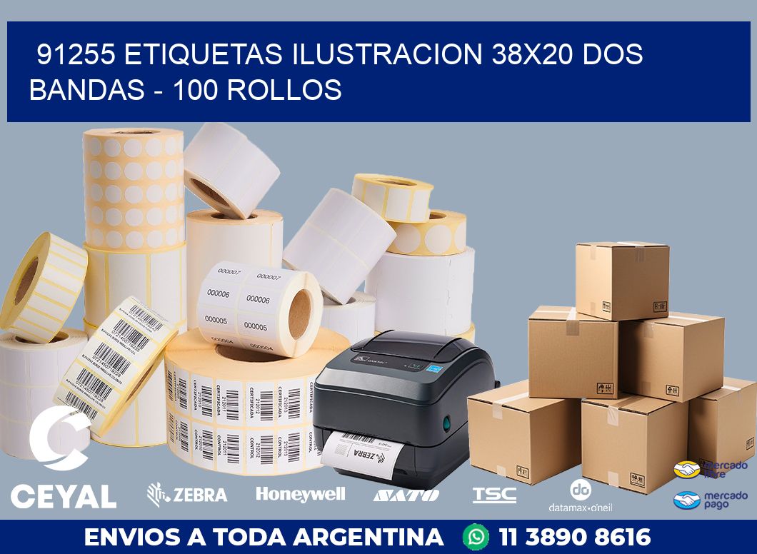 91255 ETIQUETAS ILUSTRACION 38X20 DOS BANDAS - 100 ROLLOS