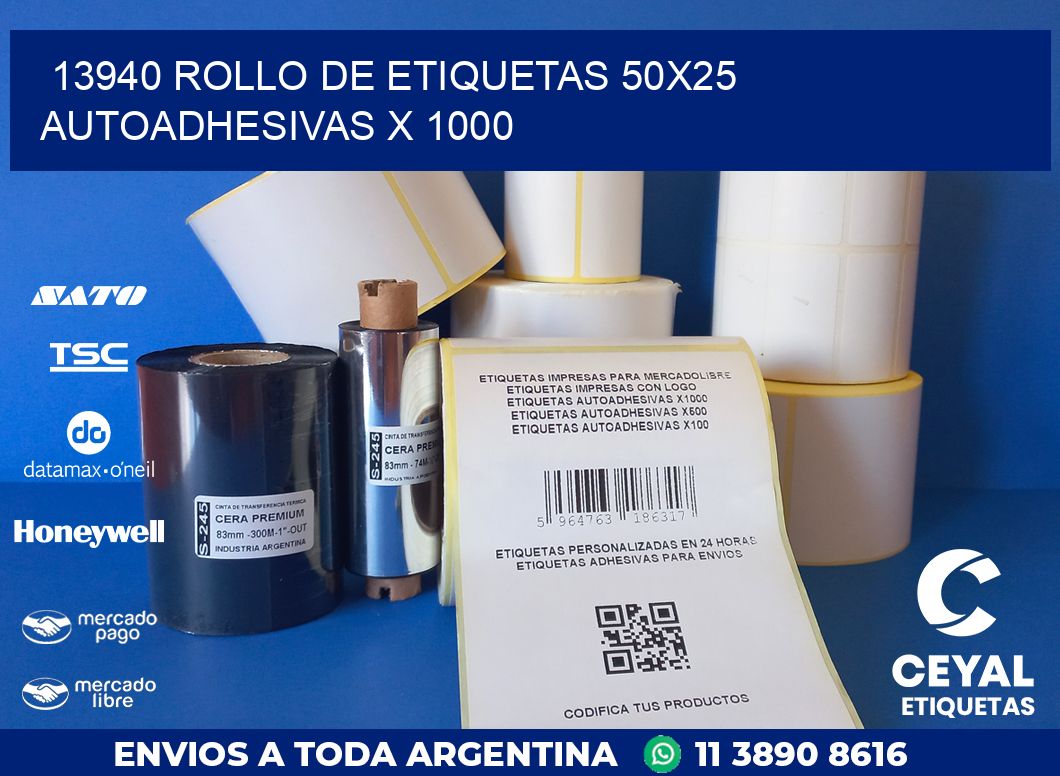 13940 ROLLO DE ETIQUETAS 50X25 AUTOADHESIVAS X 1000