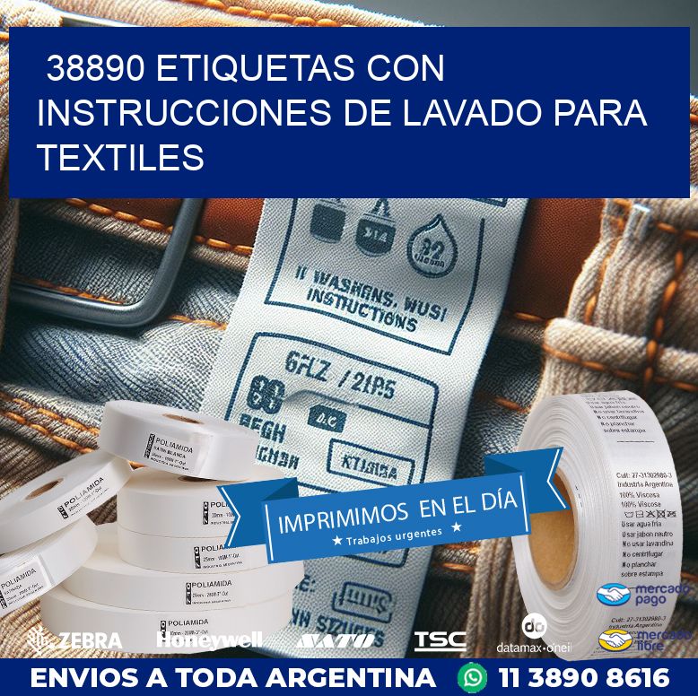 38890 ETIQUETAS CON INSTRUCCIONES DE LAVADO PARA TEXTILES