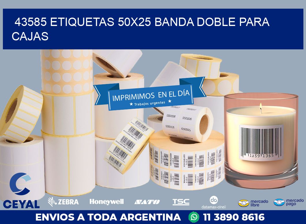 43585 ETIQUETAS 50X25 BANDA DOBLE PARA CAJAS
