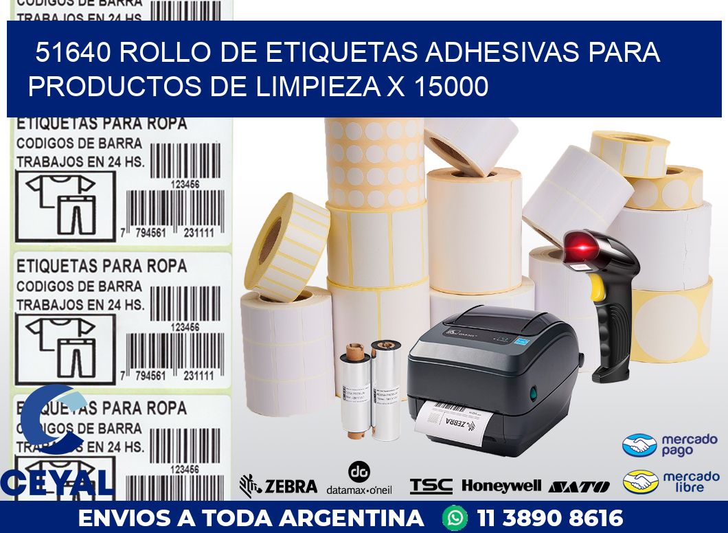 51640 ROLLO DE ETIQUETAS ADHESIVAS PARA PRODUCTOS DE LIMPIEZA X 15000