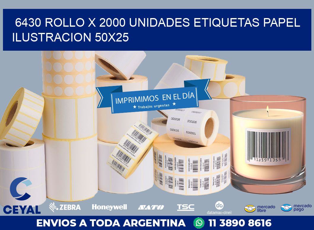 6430 ROLLO X 2000 UNIDADES ETIQUETAS PAPEL ILUSTRACION 50X25