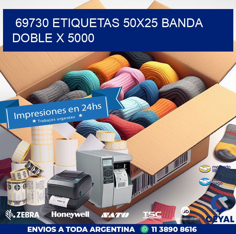 69730 ETIQUETAS 50X25 BANDA DOBLE X 5000