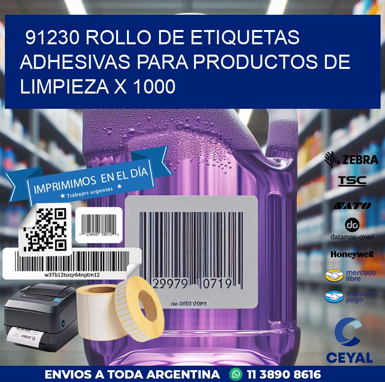 91230 ROLLO DE ETIQUETAS ADHESIVAS PARA PRODUCTOS DE LIMPIEZA X 1000
