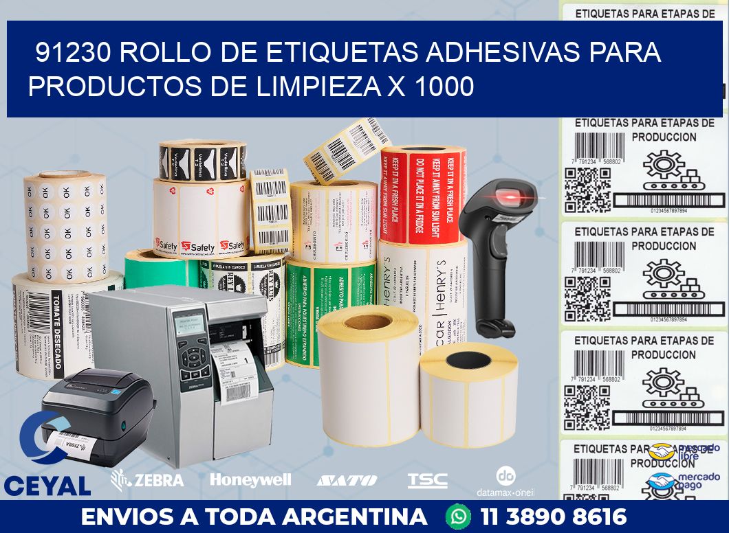 91230 ROLLO DE ETIQUETAS ADHESIVAS PARA PRODUCTOS DE LIMPIEZA X 1000