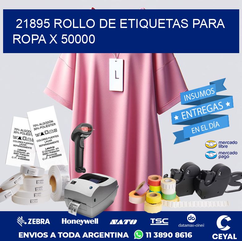 21895 ROLLO DE ETIQUETAS PARA ROPA X 50000