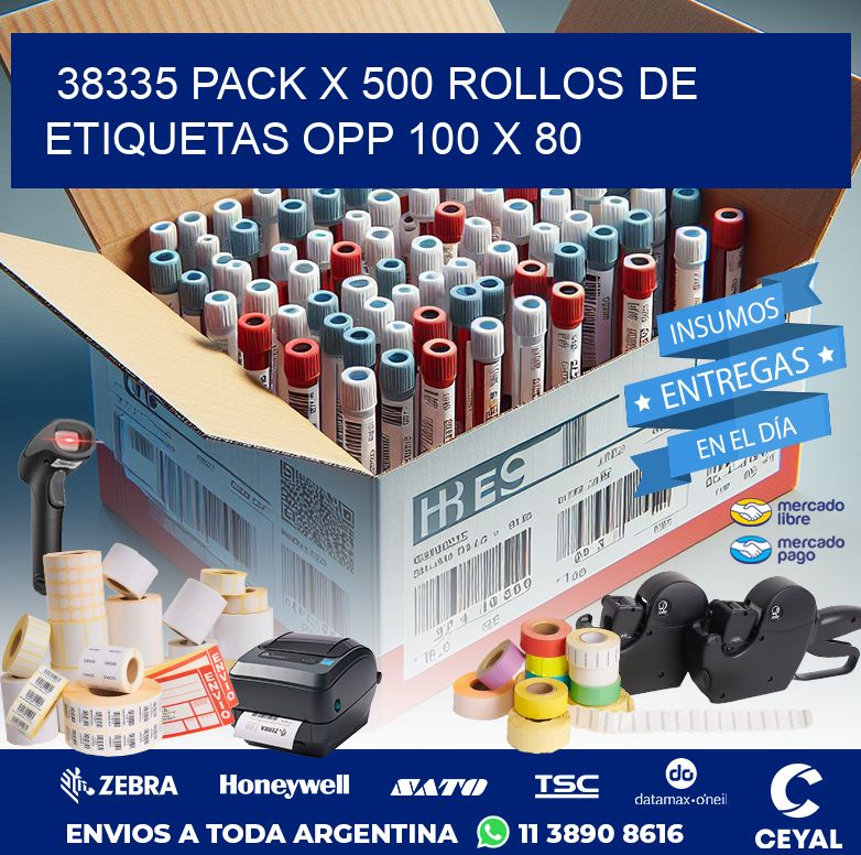 38335 PACK X 500 ROLLOS DE ETIQUETAS OPP 100 X 80