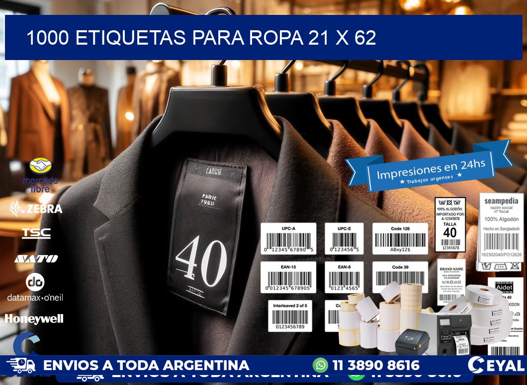 1000 ETIQUETAS PARA ROPA 21 x 62