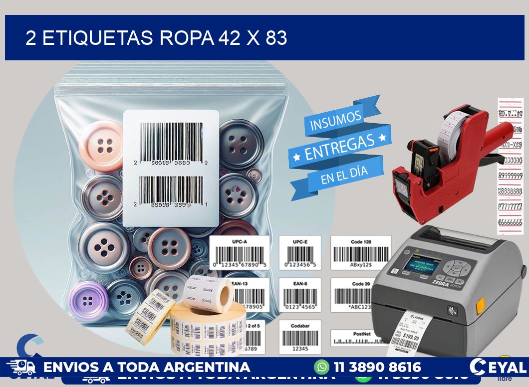 2 ETIQUETAS ROPA 42 x 83