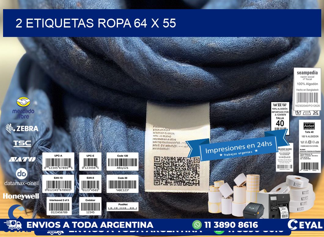 2 ETIQUETAS ROPA 64 x 55