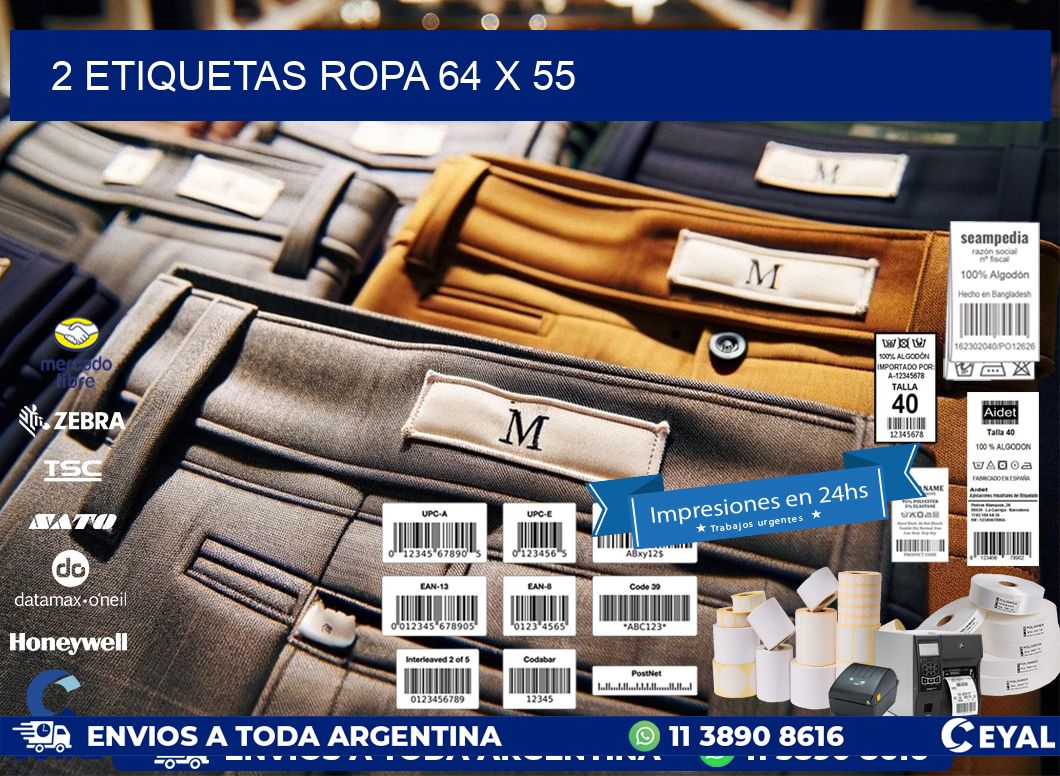 2 ETIQUETAS ROPA 64 x 55