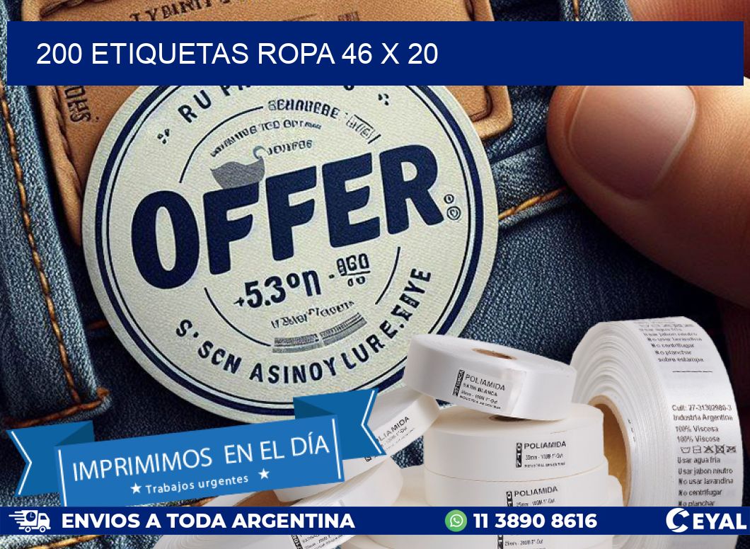 200 ETIQUETAS ROPA 46 x 20