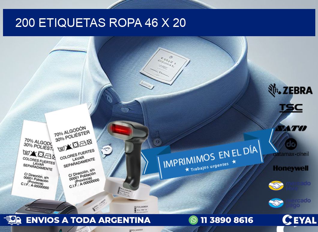 200 ETIQUETAS ROPA 46 x 20